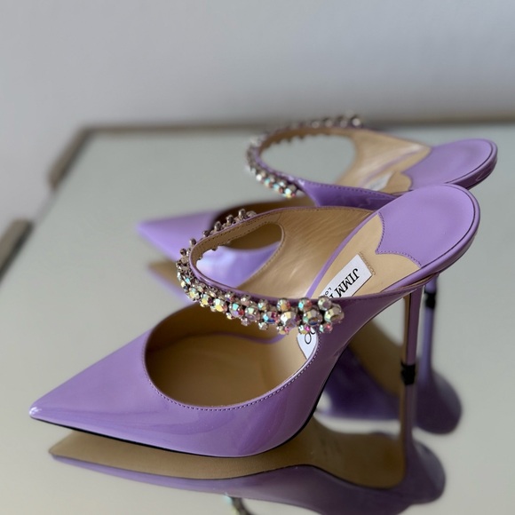 New JIMMY CHOO Bing 100 Lilac crystal-embellished patent-leather mules $1,095 - Picture 15 of 16